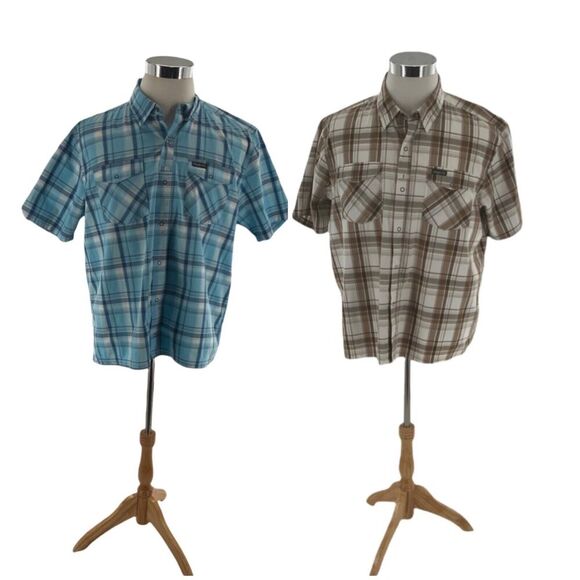 Wrangler Shirts Mens Size XL Outdoor Western Plaid Buttons Pockets Set Of 2 Tops - Picture 1 of 12